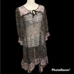 Sun & Shadow  sz S black & blue print ruffled hem & sleeves swimsuit coverup GUC Photo 1