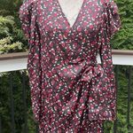 Something Navy  Revolve Women Satin Black Red Floral Wrap Dress Sz M Photo 0