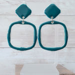 Vintage Clip On Earrings Extra Large Teal Dangle Retro Statement Light Weight Photo 0