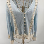Calypso St. Barth Blue Lace Detail Cardigan Size Medium 100% Linen Photo 0