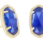 Kendra Scott Ellie Gold Stud Earrings in Cobalt Blue Cats Eye NEW Photo 0