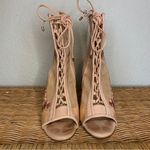 Gianni Bini Blush Pink Embroidered Zip Lace Up Heeled Booties Size 8.5 Photo 2