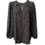 Loft Multicolored Mini Floral Geometric Print Blouse Long Sleeve Size Medium Photo 8