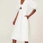RHODE White 100% Cotton Cutout Front Tie Puffed Sleeves Greer Midi Dress Size 14 Photo 1