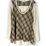 CP Shades Jaci Silk Cotton Blend Brown Plaid Print Long Sleeve Longline Tunic M Photo 0