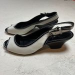 Franco Sarto  Slingback Peep Toe Heels White Black Leather Buckle Strap 7.5M Photo 1