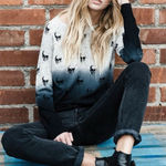 Skull Cashmere Dip Dye Ombre Skull Print Sweater Size XS Photo 0