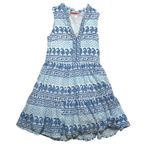 Oliphant Blue White cotton Chevron Tiered Ruffle Sleeveless SunDress S Photo 2