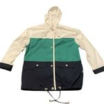 Vintage IZZI Jacket Womens Small White Blue Green Nautical Grandpa Striped Photo 0