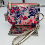 Lilly Pulitzer Wristlet Pouch Coin Purse Tropical Floral Gold Trim Key Ring Photo 0