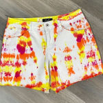 Earl Jean Tie Dye Raw Hem Jean Shorts White Orange 10‎ Photo 0