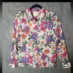 Easy Clothes Woman Size Small NWT silk blend button‎ down floral Shirt White Photo 1