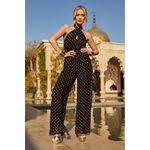 AQUA  Halter Jumpsuit Black Gold Polka‎ Dot Bloomingdales Exclusive XS Photo 1