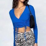 Princess Polly Blue Ribbed Faux Wrap Crop Top Long Sleeve Size 13 Photo 1
