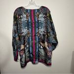 Johnny Was Aran Georgia 100% Silk Floral Boho Ruched Sleeves Tassel Trim Top Photo 13