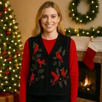 White Stag Vintage  Button Up Sweater Vest Cardinals Holiday Cabin Cozy 18W/20W Photo 1