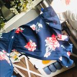 Navy Floral Off Shoulder Dress Bell Sleeves Boho Mini Women’s NWT Blue Photo 3