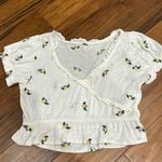 Free People  ecru combo floral sequin embroidered cropped ruffle blouse Photo 0
