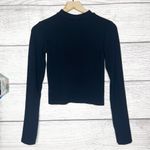 Love Charm Black Stretch Ribbed 1/4 Zip Long Sleeve Crop Top Size Small Photo 3