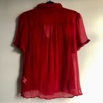 J.Crew Sheer lace-trim button-up Vibrant Red Cap Sleeves Blouse Women’s Size 6 Photo 9