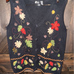 Holiday Editions Women's M Black Brown Green Leaf Harvest Fall Knit Button Vest Size M Photo 0