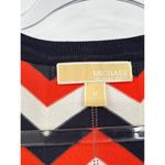 Michael Kors Womens Medium Chevron Cardigan Sweater Orange White Navy Photo 2