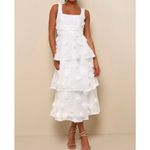 Lulus NWT  Exceptional Entrance White Sleeveless Tiered Rosette Midi Dress Size L Photo 1