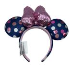Disney  Parks Minne Mouse Blue Polka Dot Mouse Ears Headband Pink Glitter Photo 0