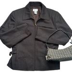 Vintage Preview Collection Brown Worsted Wool Utility Jacket Lined Brass Buckle Size 10 Photo 0