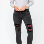 Judy Blue  Black Skinny Fit Distressed Buffalo Red Plaid Jeans Size 18W Photo 1