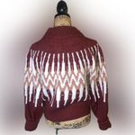 Sundance NWT Wool Blend Maroon White Heavy Knit Pattern Chunky Bomber Sweater M Photo 2