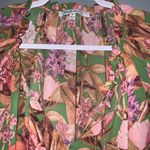 Rose + Olive Orange Pink & Green Floral Ruffle Tie Neck Short Sleeve Blouse 1X Photo 2