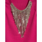 Julia By Love J Tank Top Women's Size S Pink Ribbed Rhinestone Fringe Crop NEW Photo 1