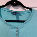 Karen Scott  Size LP Aquamarine 3/4 Sleeve Henley Top Cotton Stretch Silver Photo 3
