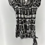 Heart soul Women's Boho Blouse L Black White Short Sleeve Smock Neck Waist Tie Photo 1