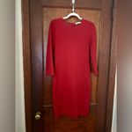 Vince . Crimson Long Sleeve Red Stretch Bouclé Knee Length Dress M Photo 2