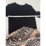 ZARA Black 3/4 Sleeve Mixed Media Satin Animal Print Midi Skirt Dress Small Photo 3
