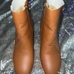 Brown Faux Leather Zip Up Ankle Boots Block Heel Photo 0