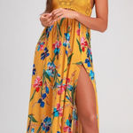 Lulus NWT  Laela Mustard Yellow Floral Print Crochet Swim Cover-Up Beachy Size M Photo 0