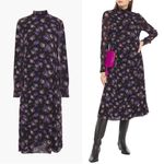 Ganni • Floral Print Georgette Midi Dress black purple flowy chiffon high neck Photo 6