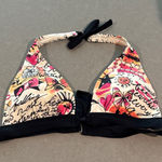Victoria's Secret Halter Bikini Top Hearts Graphic Print Black Trim Swim Beach Photo 0