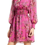 WAYF  Pink Floral Long Sleeve‎ Mini Dress Cocktail Party Low Back Satin XS New Photo 0