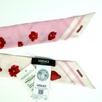 Versace Strawberry Garden Silk Skinny Twill Scarf Tie Logo Pink Red NWT Photo 4