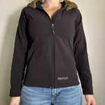 Marmot  Black Zip-Up Soft Shell Jacket Faux Fur Hood Size Small Photo 0