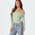 Edikted NWT  Off-Shoulder Ruched Green Top - S Photo 2