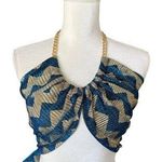 Lamperos Atelier Custom Poolside Blue and Gold Swim Cover Set Size Medium Photo 0