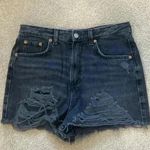 Topshop High rise black ripped  mom shorts in size 6 Photo 2