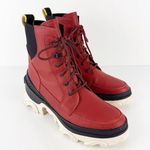 Sorel Brex Leather Waterproof Lace-Up Boots Red Black Women's Size 8 Photo 0