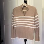 Rails  Tessa Stripe Wool & Cotton Quarter-Zip Pullover Tan White Sweater Photo 1
