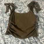 Free People  Olive Green Ruched Cropped Tank Top Photo 2